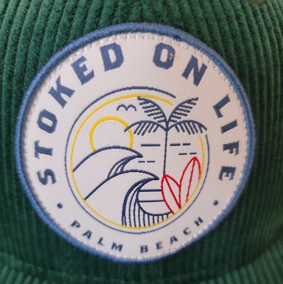 NWT Pukka "Stoked On Life Palm Beach" Mens/Womens Emerald Green Cordoroy Hat - Picture 2 of 6